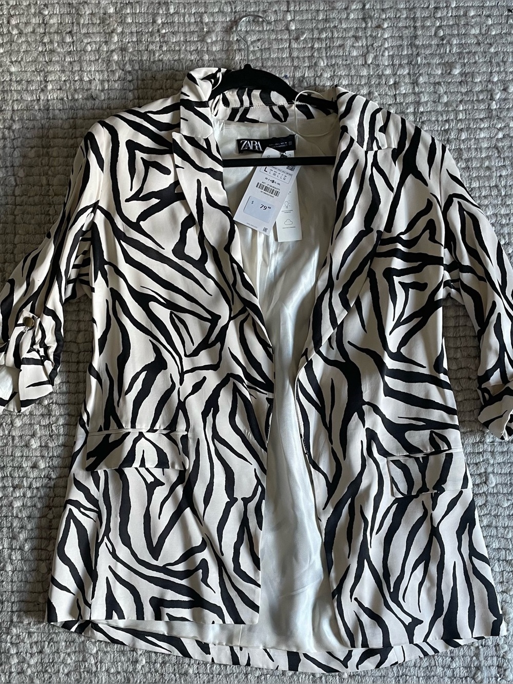 Zara Black and White Zebra-Print Lightweight Blazer